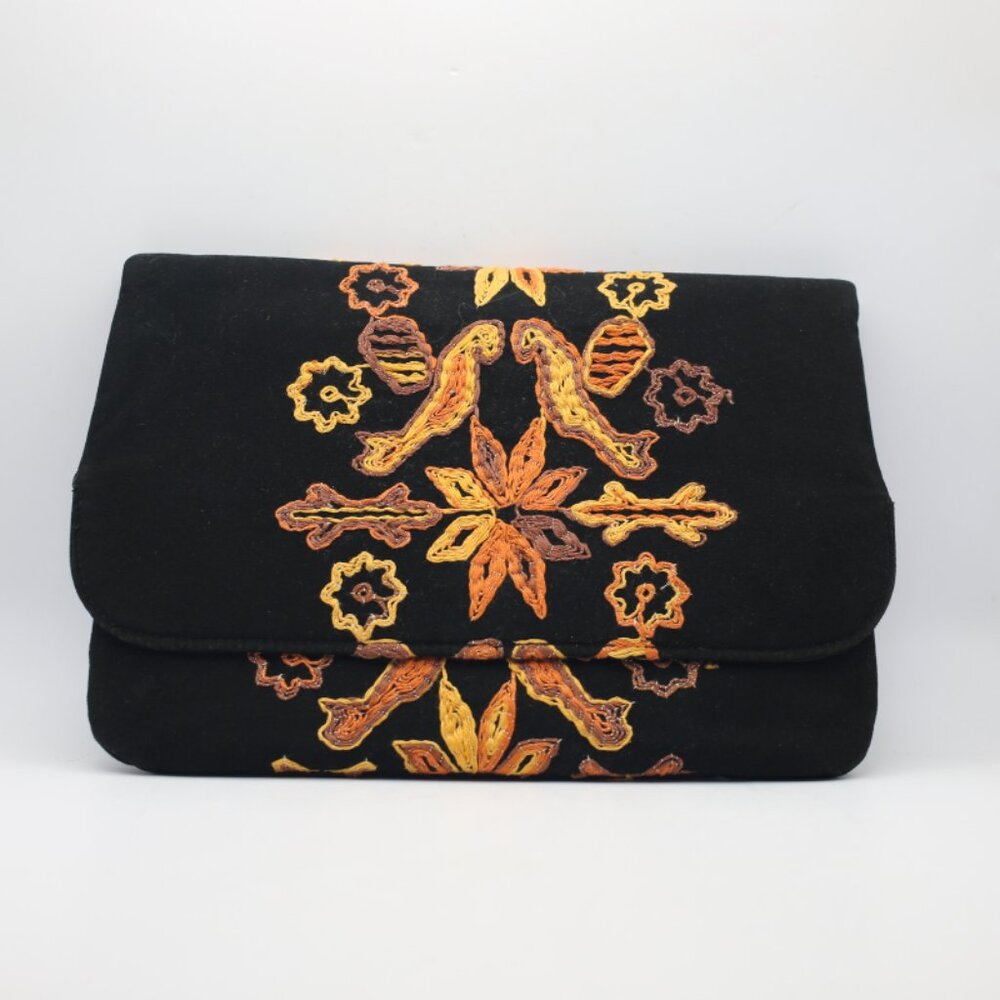 Vintage Andre Clutch Black with Orange and Yellow Applique